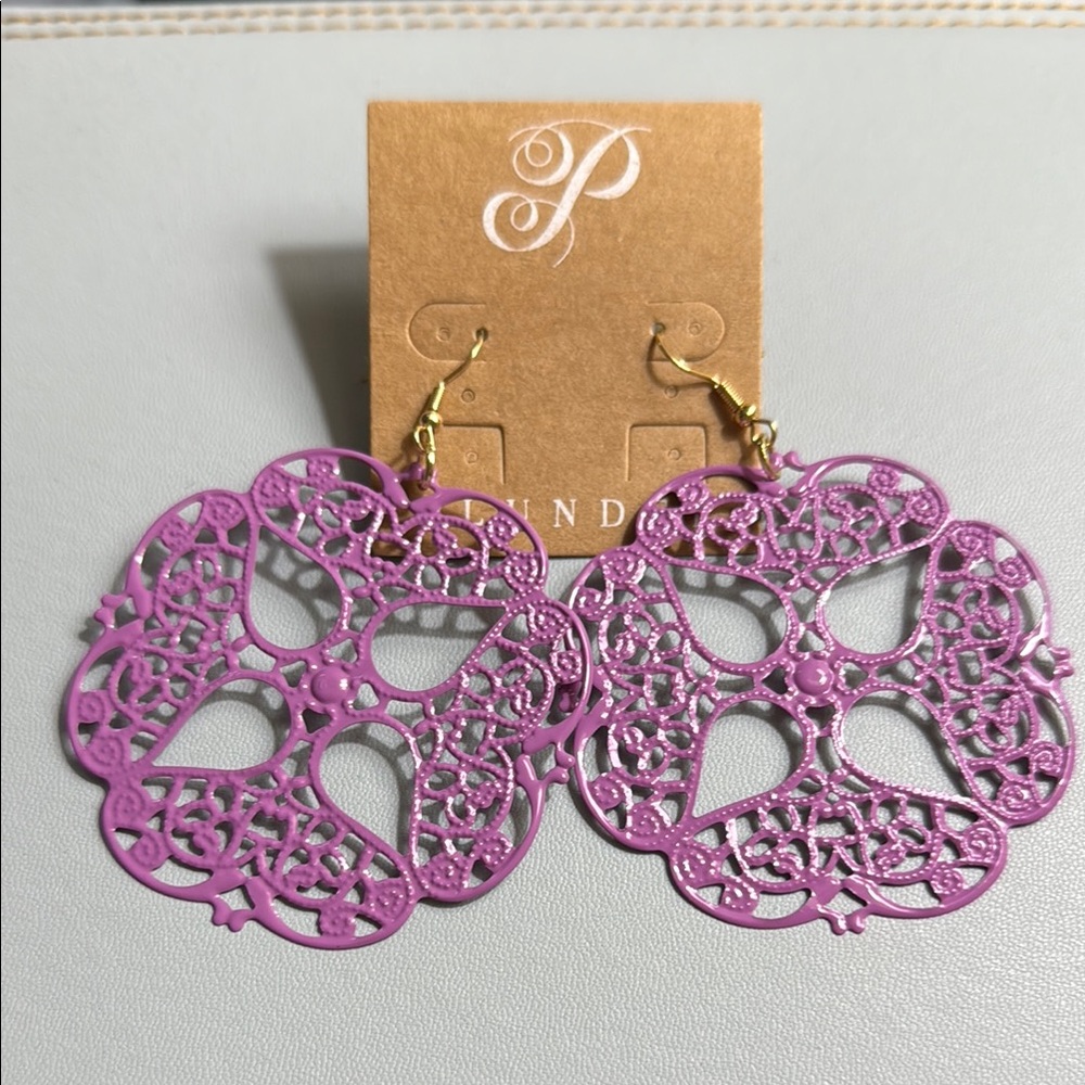 Plunder Purple Filigree Earrings Statement Jewelry